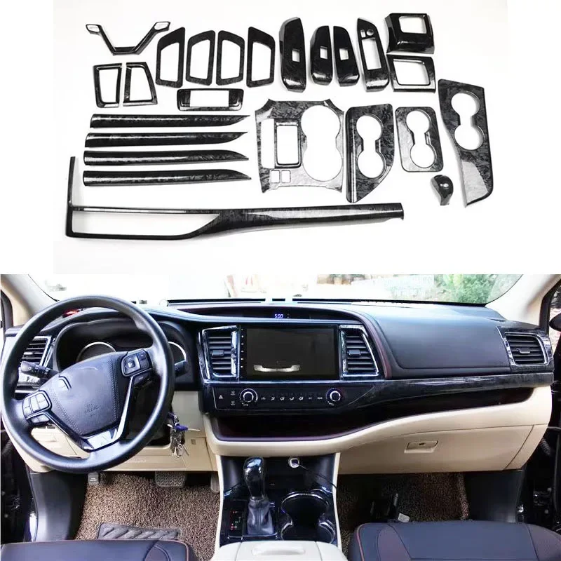 Car Interior Accessories For Toyota Highlander 2015-2018 Black Wooden Color Gear Panel Window Lift Side Vent Handle Frame