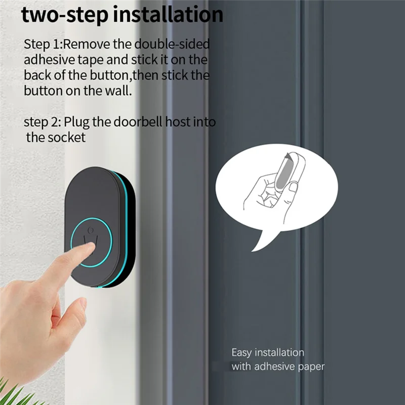 SQPP-Беспроводной дверной звонок, 433 МГц, водонепроницаемая кнопка, регулируемая громкость, 36 мелодий, мелодии, индикатор, напоминание