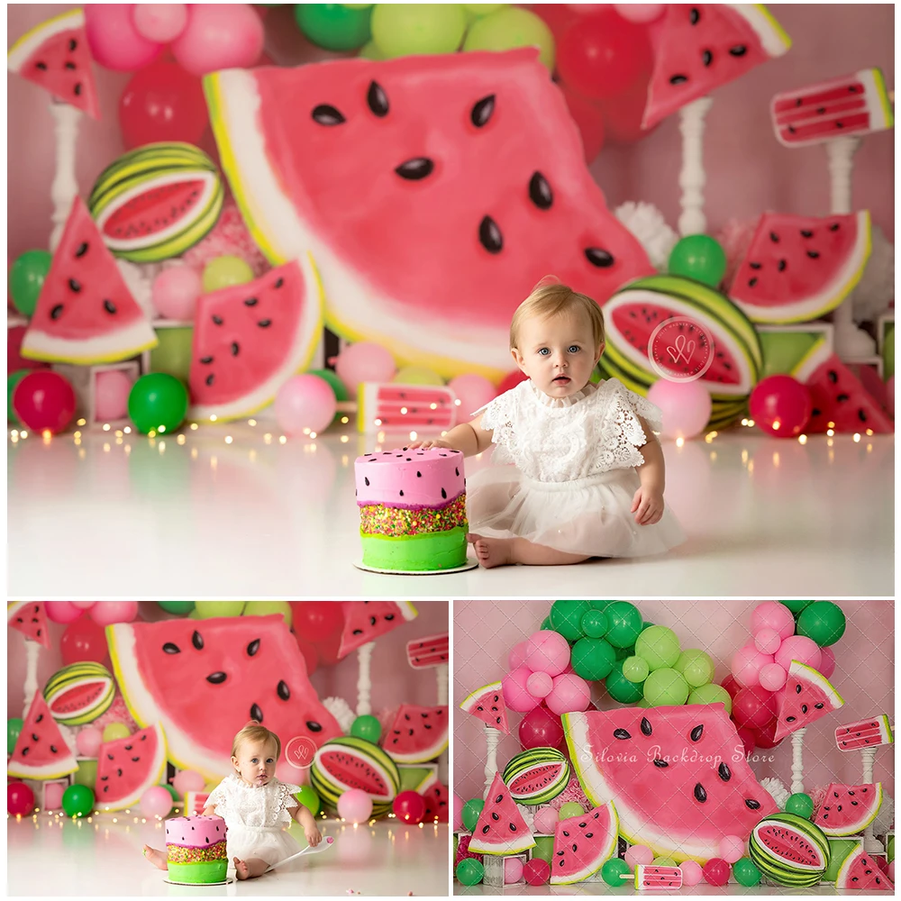 Sweet Watermelon Wonder Photography Backdrop Children Birthday Cake Smash Background Girl Baby Shower Balloon Photo Studio Props