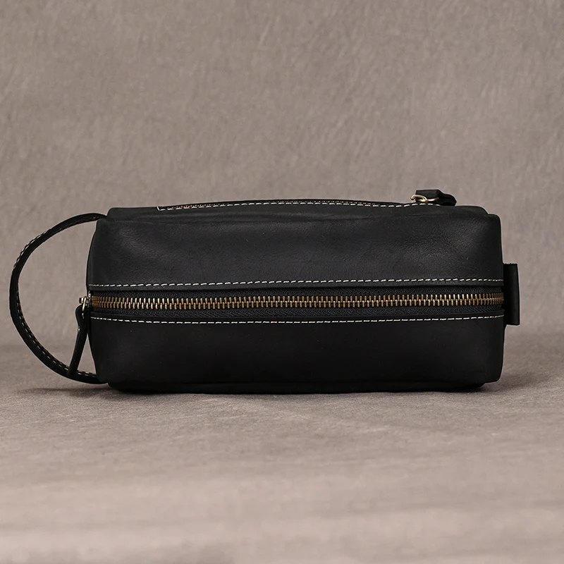 Pochette in vera pelle borsa portaoggetti in vera pelle di mucca pochette con cerniera maschile borse per il trucco in vera pelle borsa per occhiali
