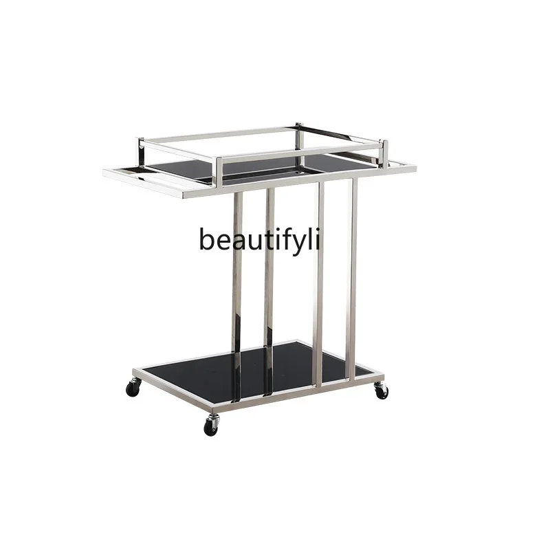 

Movable simple creative glass edge bedroom living room household stainless steel modern sofa square corner few