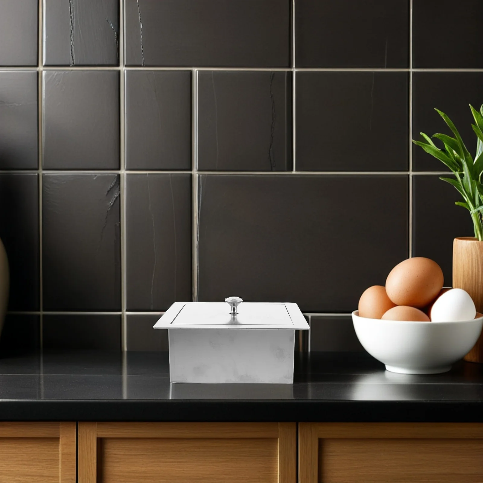 

Recessed Trash Can Lid Stainless Steel Flush Mount Kitchen Sink Hole Cover For Countertop Garbage Disposal Built-In Waste