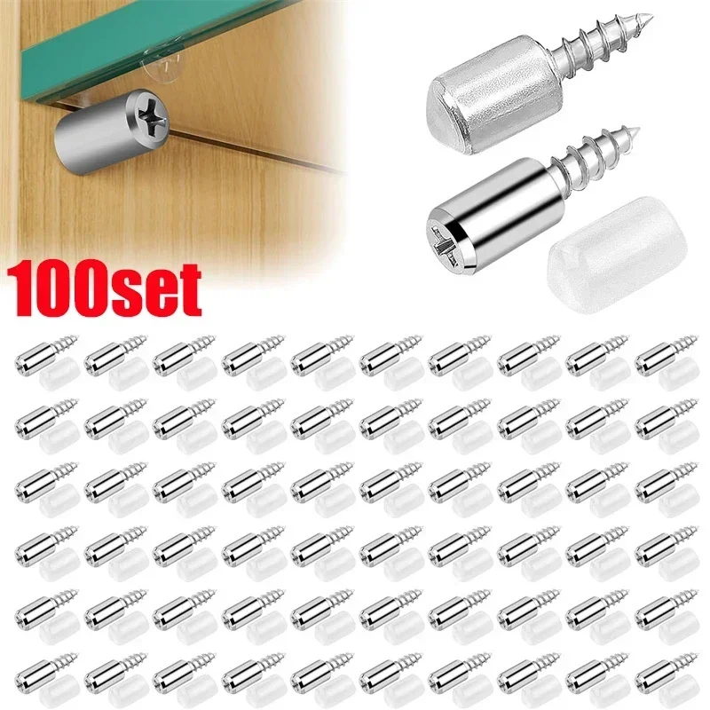 

100set Self Tapping Screw Cabinet Shelf Bracket Laminate Support Rubber Sleeve Non-Slip Layer Glass Plate Holder Fixed Screw