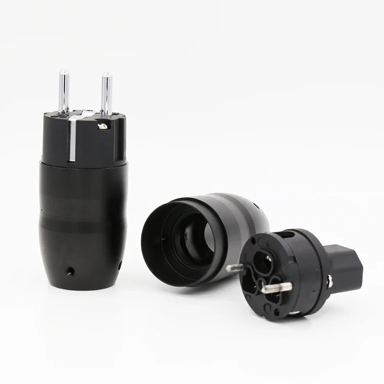 High Quality Black aluminium Gold Rhodium Plated EU power plug Schuko Power Plug Connector hifi iec female plug