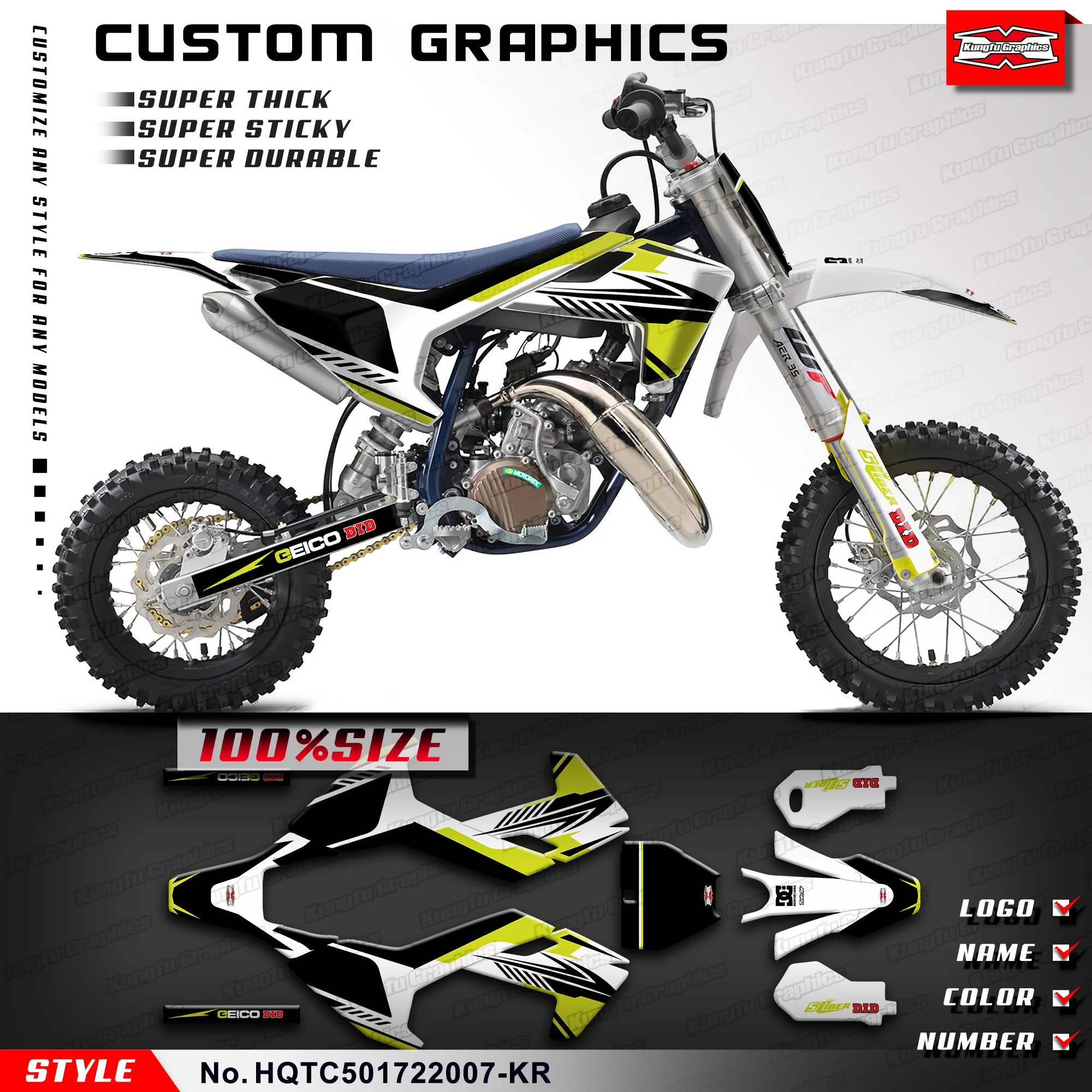 

KUNGFU GRAPHICS Adhesive Sticker Durable Vinyl for Husqvarna TC50 TC 50 2017 2018 2019 2020 2021 2022 2023, HQTC501722007-KR