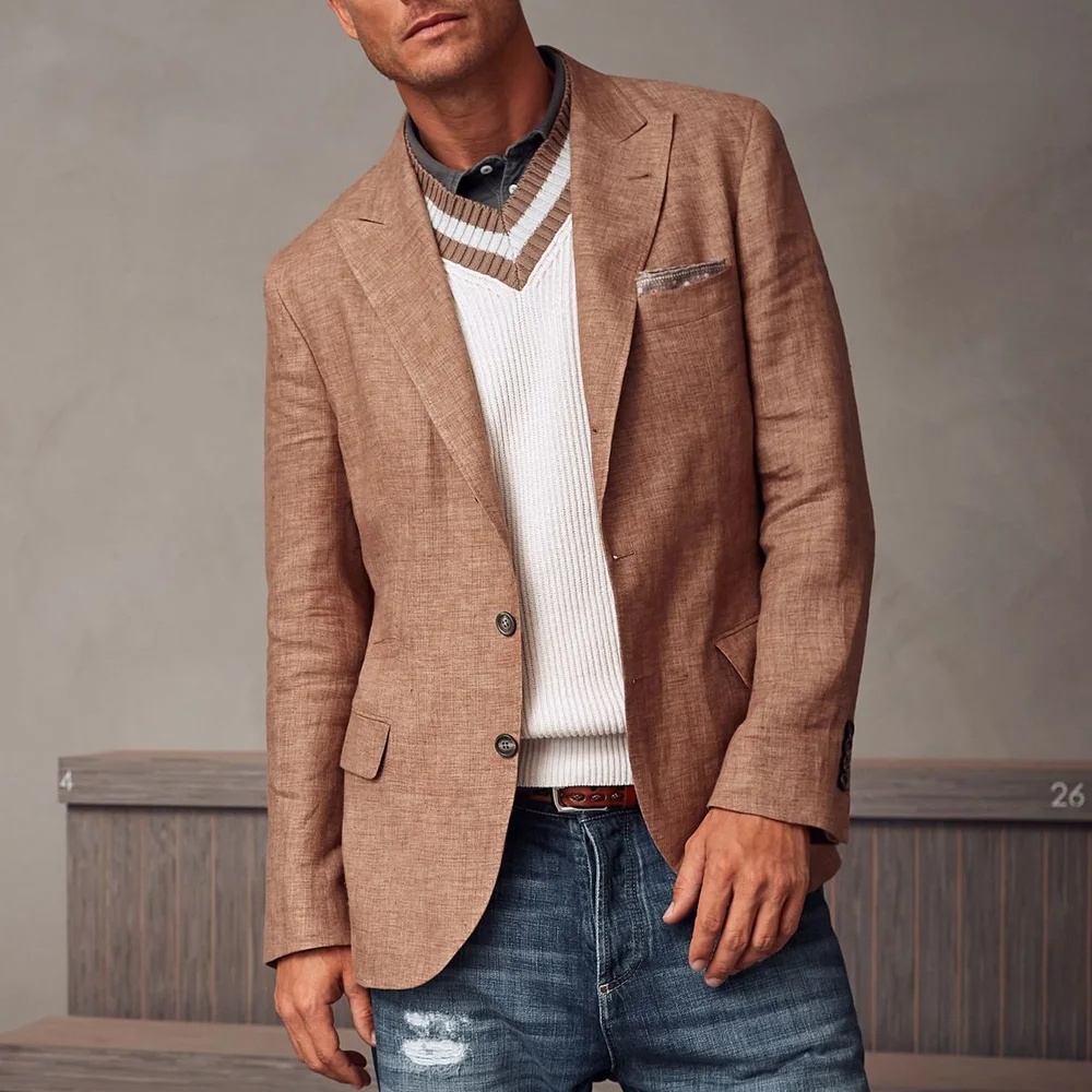 

Men's Jacket Casual Suit Jackets for Man Solid Color Lightweight Linen Urban Blazers Single-Breasted Peaked Lapels Fashion Suits