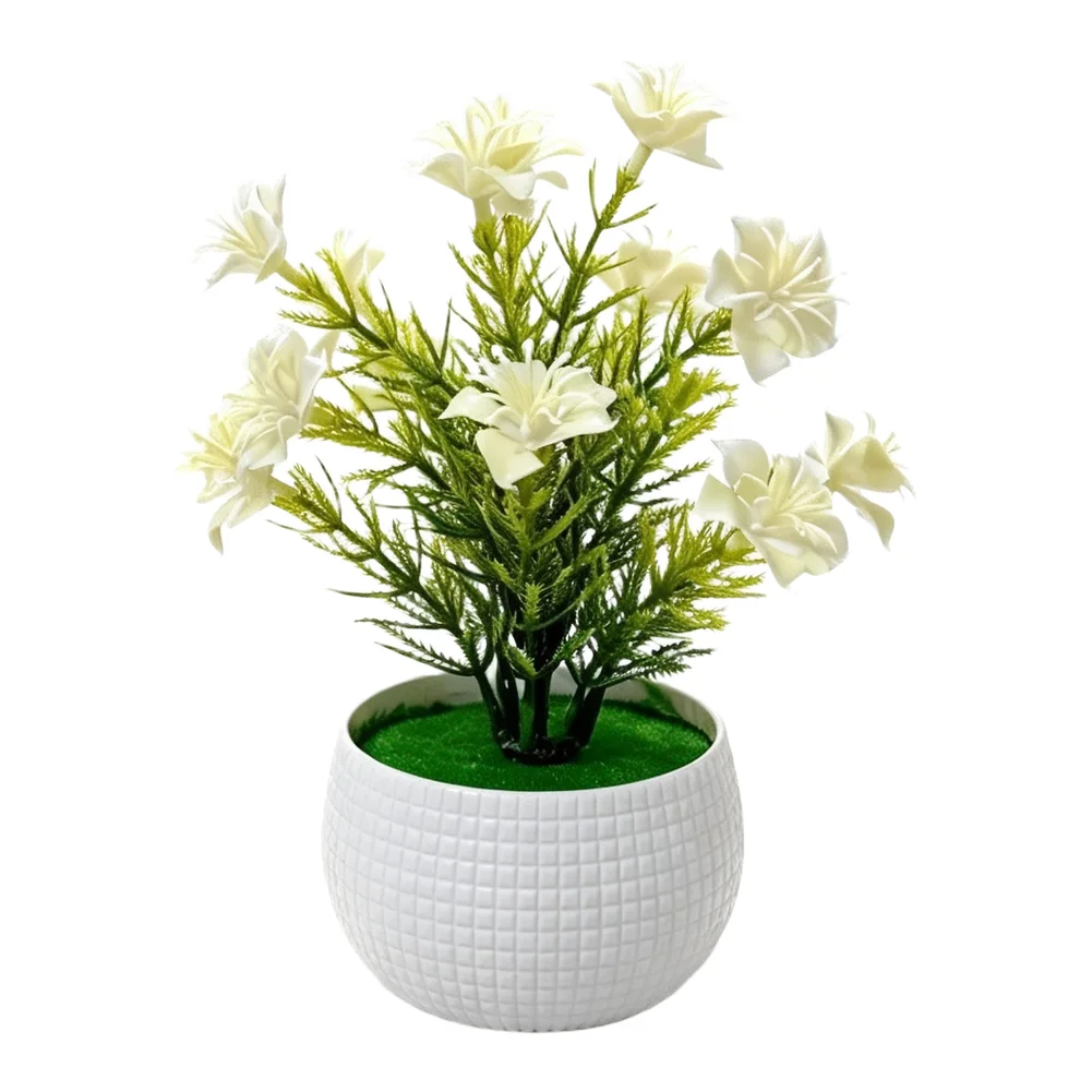 Artificial For Cherry Blossom Bonsai Tree With 17 Vivid Blooms Plastic Fake Flower Potted Plant For Home Office Desk Decoration