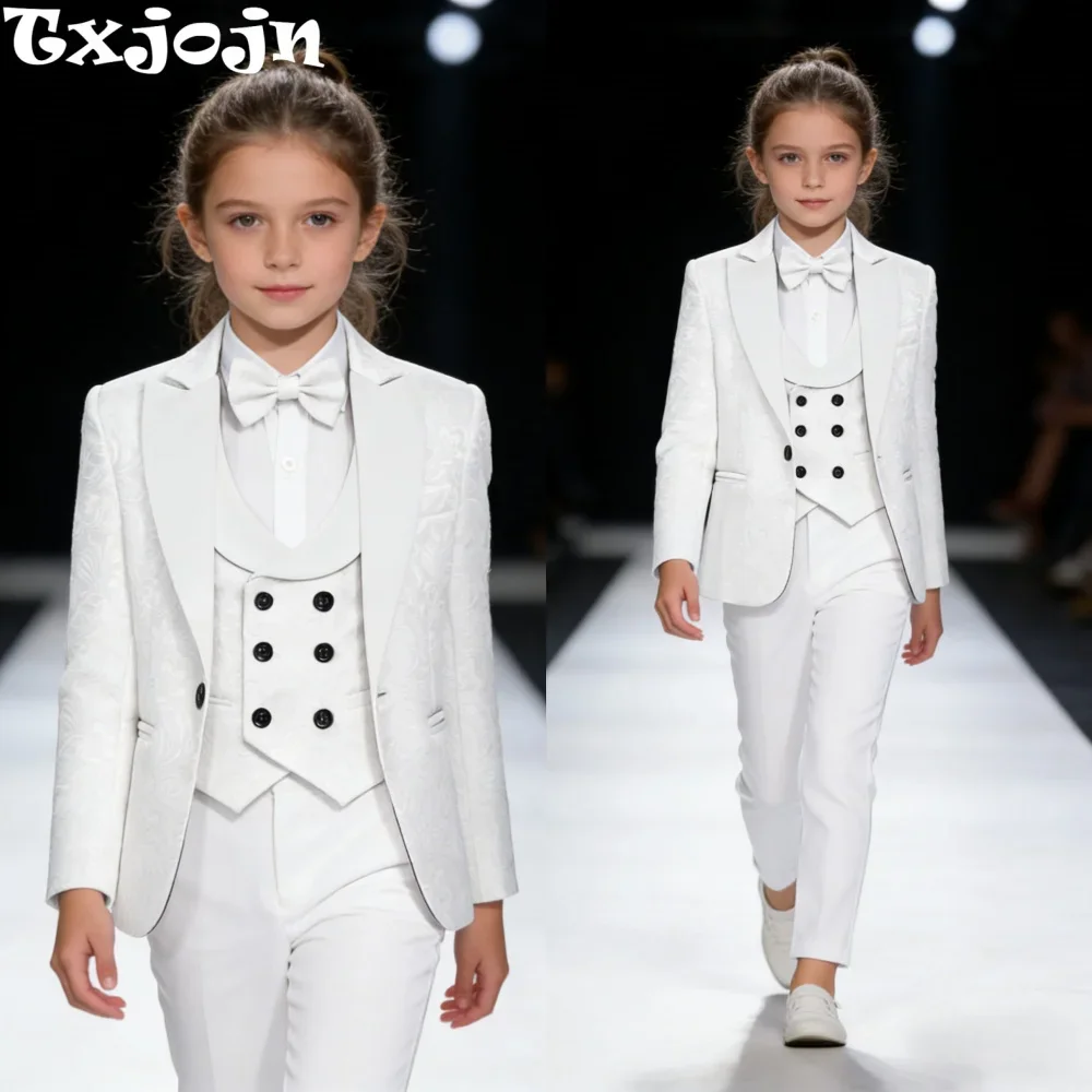 

Жаккардовый костюм унисекс, комплект из 4 предметов для выступлений на сцене, белые элегантные костюмы для девочек, облегающие костюмы, наряд для подружки невесты, 3-14 лет