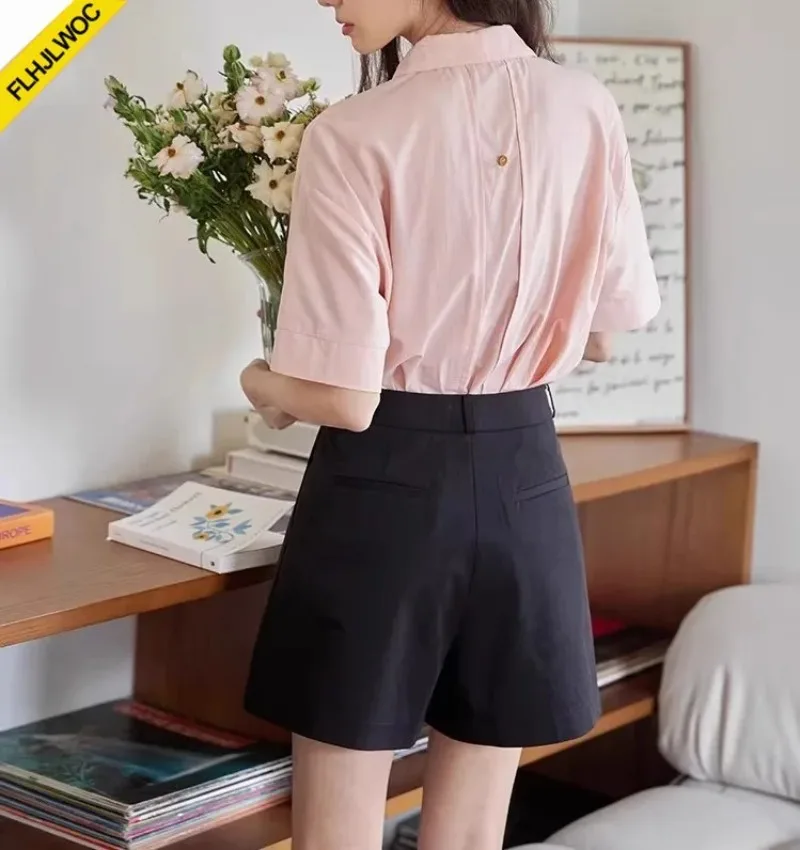 綿ブレンドトップスブラウス新デザイン女性かわいい甘い女の子ポケットカジュアルルーズソリッドピンクボタン白シャツ