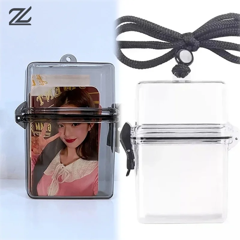 3 Inch Transparent Storage Box Photocard Holder With Rope Waterproof Card Case Outdoor Square Dustproof Box Photo Storage Box