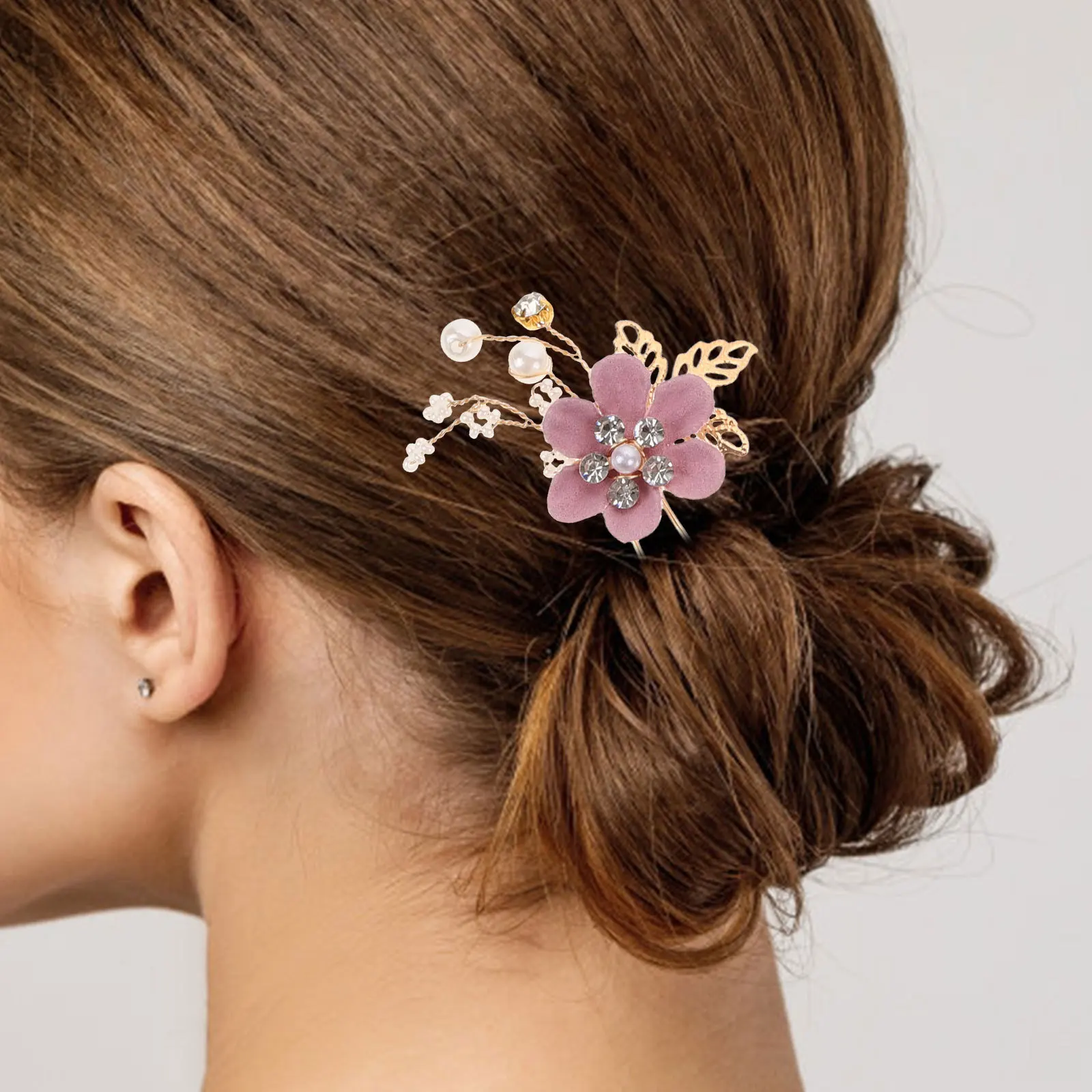 

4pcs Set Purple Floral Bridal Headpiece Wedding Party Accessory Rhinestone Bridesmaid Prom Decoration Bridal Hair Comb Flower