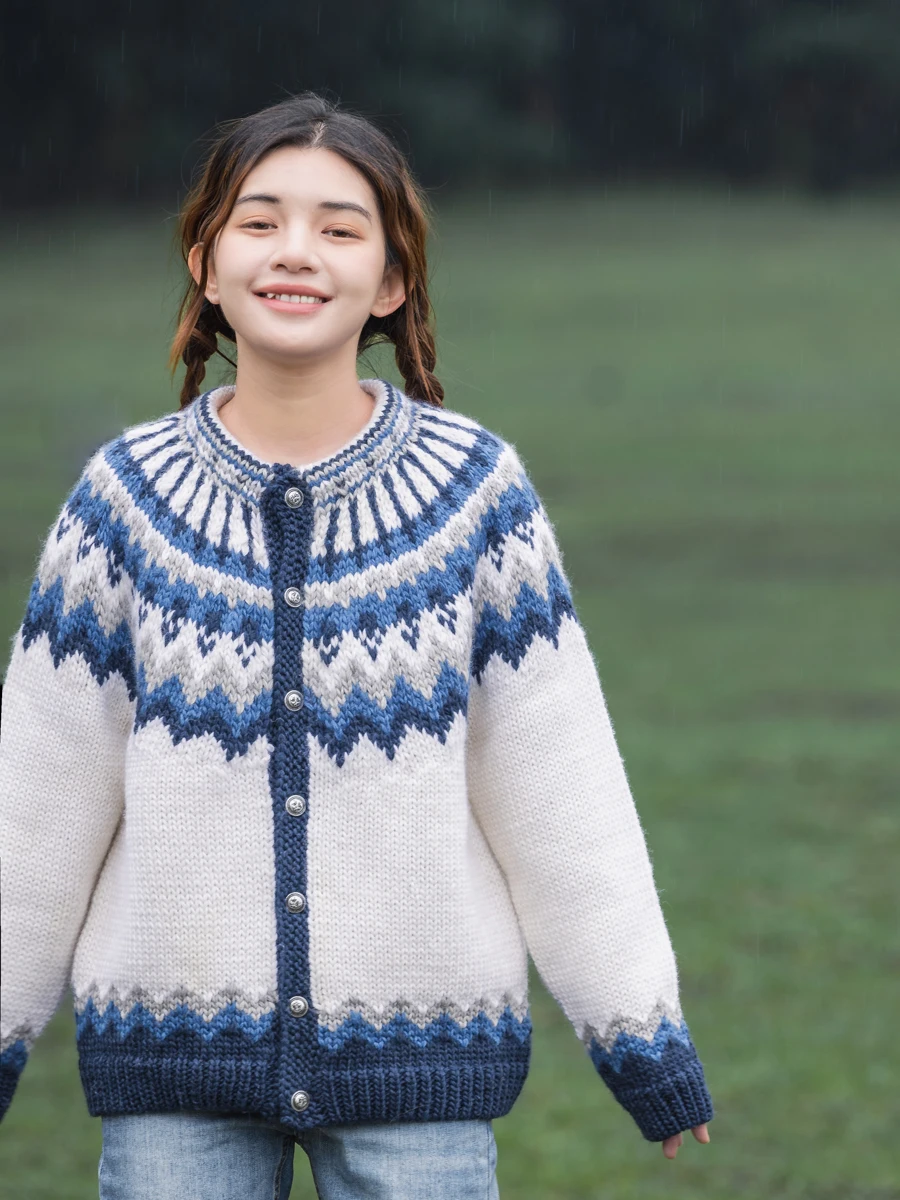 

Исландский свитер ручной работы, открытый кардиган, свободный скандинавский ретро INS Sle, маленькая грубая игла, этнические путешествия, Юньнань, женские вязаные...