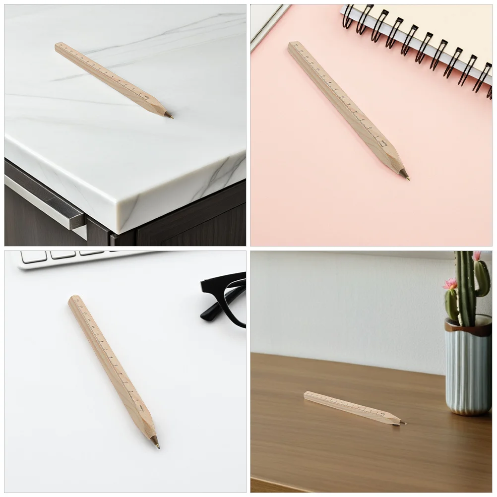 8-teiliger Unterschriftenstift aus Holz, bequemer quadratischer Griff, Doppelfunktions-Lineal, glattes Schreiben, Büro, Schule, Besprechungen, Mitarbeiter