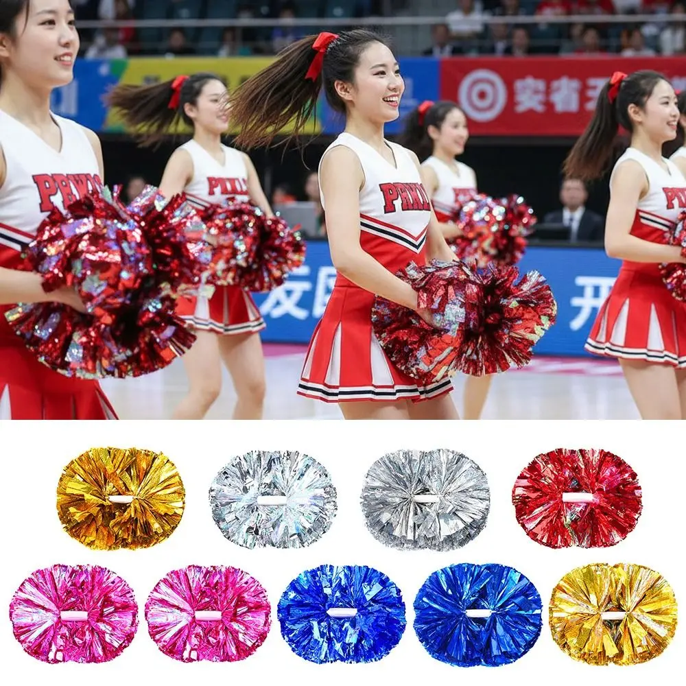 30cm*37cm Cheerleader Pom Poms Multicolors PET Cheerleading Pom Poms Plastic Handle Come On Props Cheer Balls Club Activity