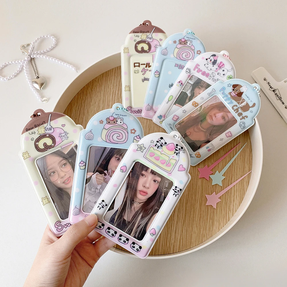 Cute Puppies Photocard Holder Keychain,Kawaii Dog Photo Frame ID Badge Holder PVC Cartoon Animal Photo Card Holder