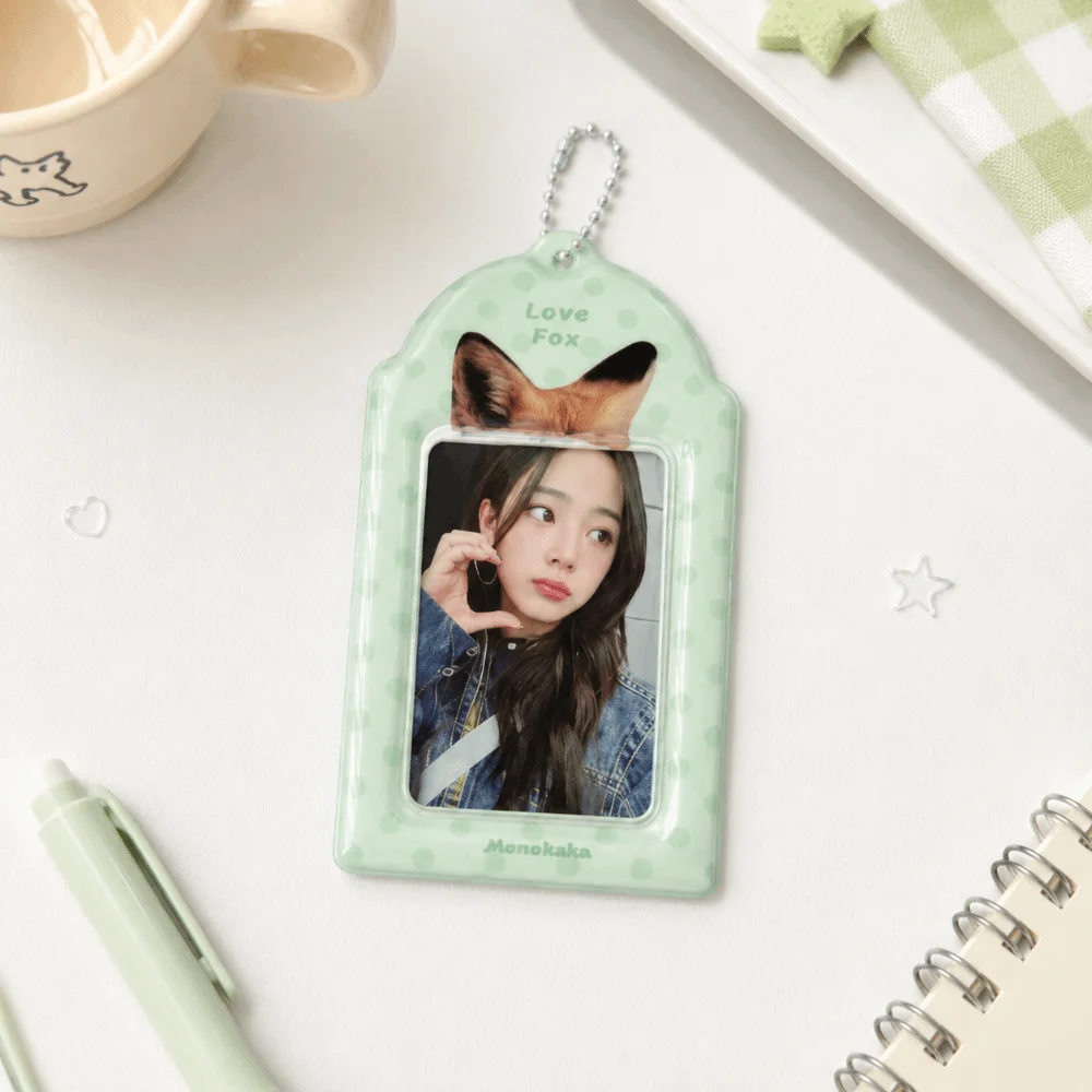 Cute PVC Photocard Holder with Chain Polka Dot Design Card Protector Animal Ear Print Bus Card Holder