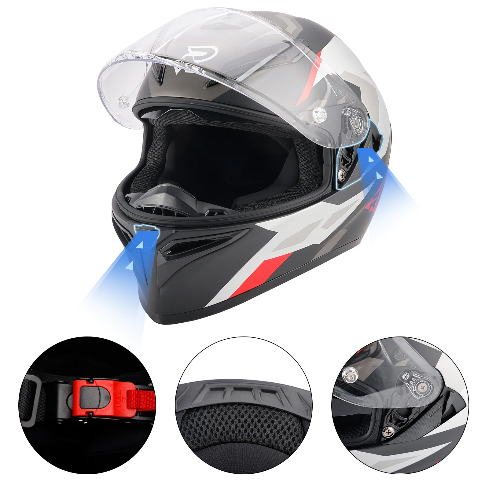 Topteng DOT Motorcycle Helmet Adult Street Full Face Red Black