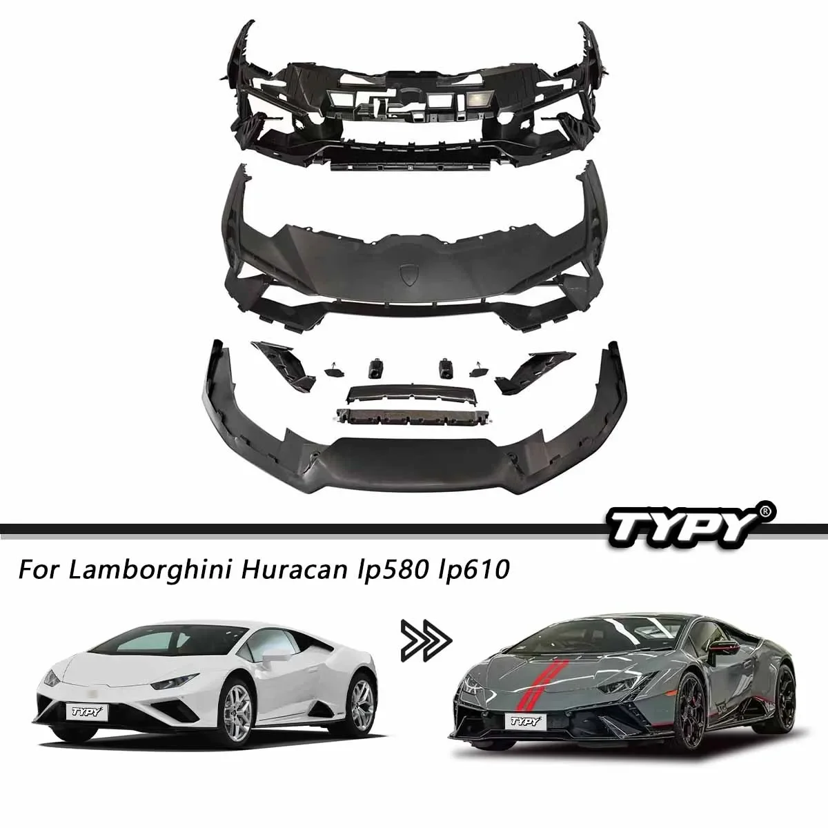 

Комплект кузова для Lamborghini Huracan 2014-2023, модифицированные комплекты кузова EVO, передние бамперы, дизайн 1:1, автомобильные аксессуары