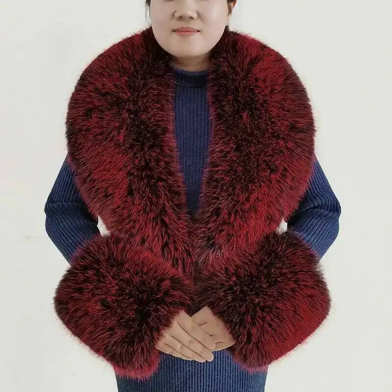 Female Faux Fur Shawl Winter Warm Fashion Luxury Men Coat Fur Collar And Cuff Set Natural Neck Warmer Wrap Scarves For Ladies