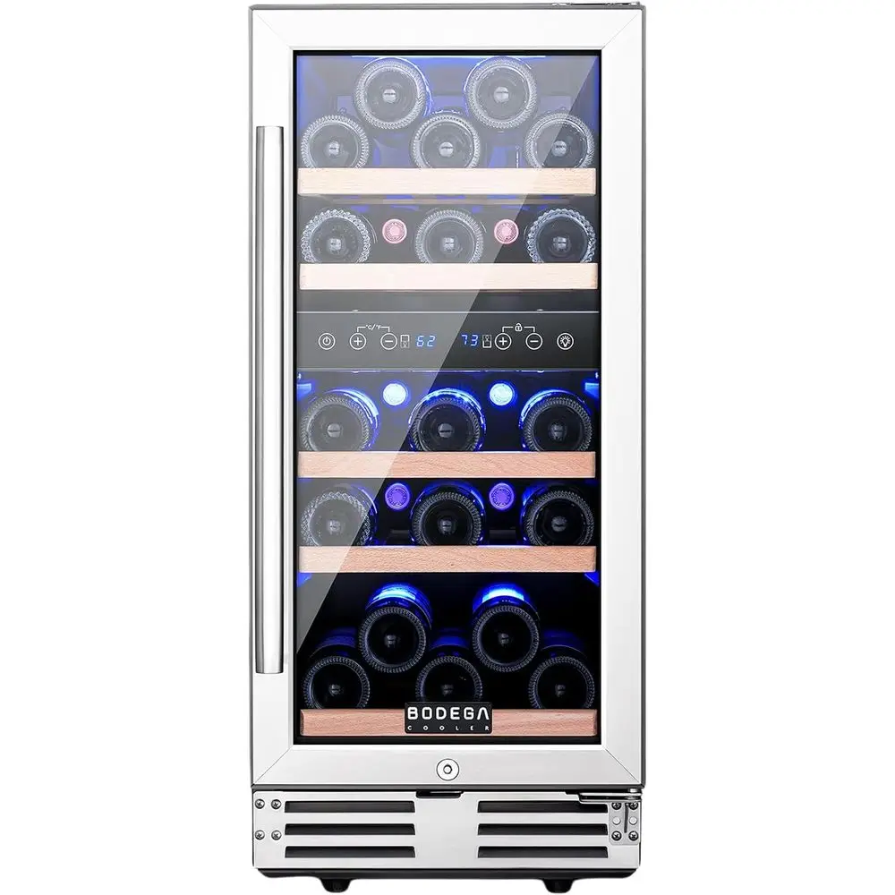 

30 Bottles Wine Cooler, 15 Inch Dual Zone Wine ridge with Double-Layer Glass Door, wine cooler rerigerator with Digital Temperat