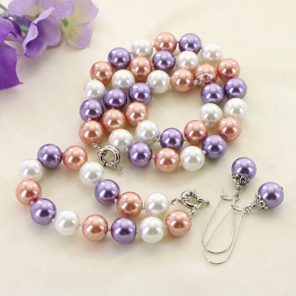 Pearl Necklaces set for women 10mm Glass Round Beads Necklace Bracelet Earrings Christmas Gifts Accessories Jewelry Making