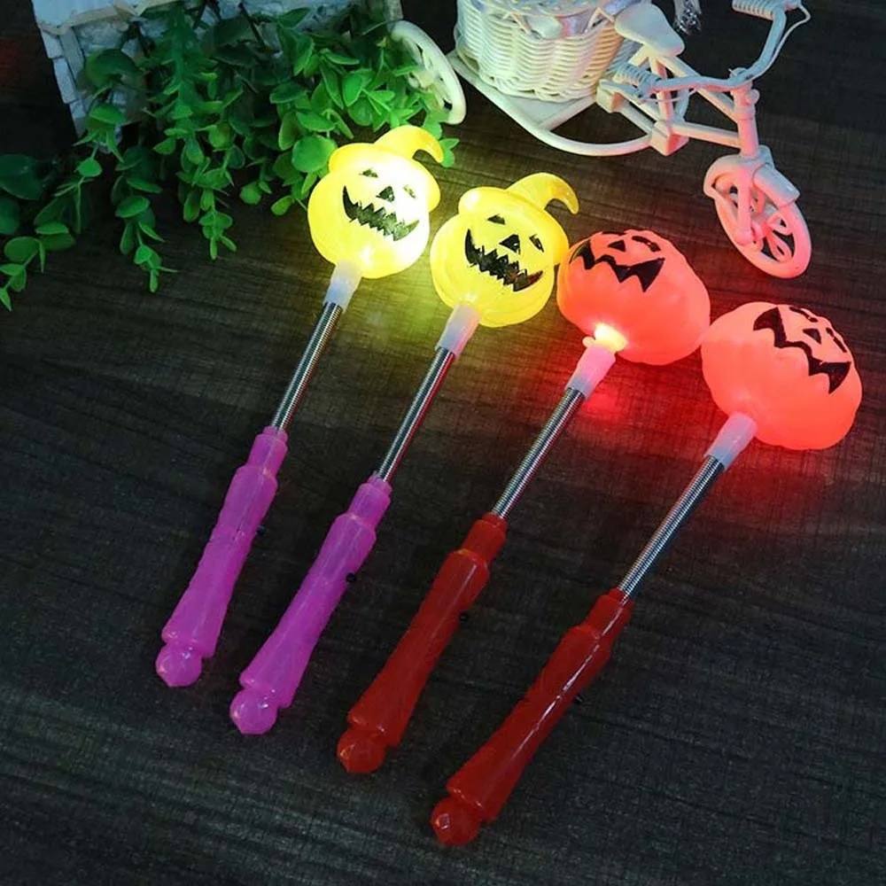 4Pcs LED Pumpkin Hand Lantern Luminous Flashing Sticks Halloween Lantern Light Up Wand Decorated Pumpkin Stick Lantern Children