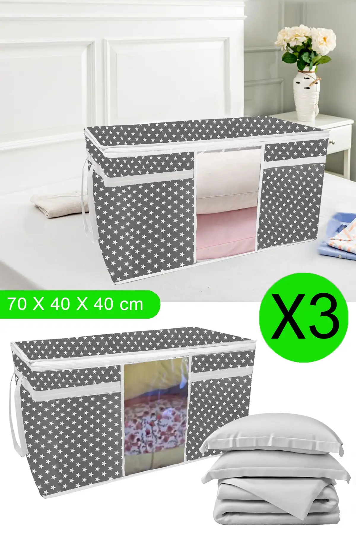 

3Pcs Star Pattern Storage Bag Clothes Quilt Pillow Bag Portable Dustproof Wardrobe Under Bed Storage and Organization Bag