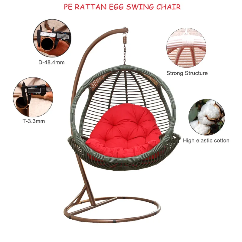 Outdoor Garden Balcony Living Room Steel Hanging Circle Swing Rattan Round Swing Chair