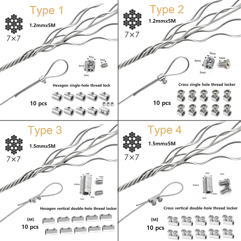 5M Size Adjustable Wire Rope Single/Double Hole Buckles Clamp 304 Wire Rope For DIY Lamp Hanging Clamp Thread Lock Clamp