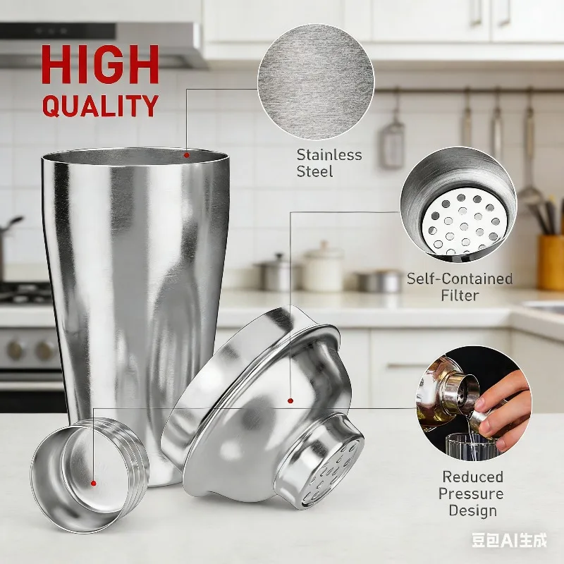 8Pcs 25oz Boston Cocktail Shaker Kit, Stainless Steel Complete Bartender Tools Muddler Jigger,  Party Drink Mixing Set