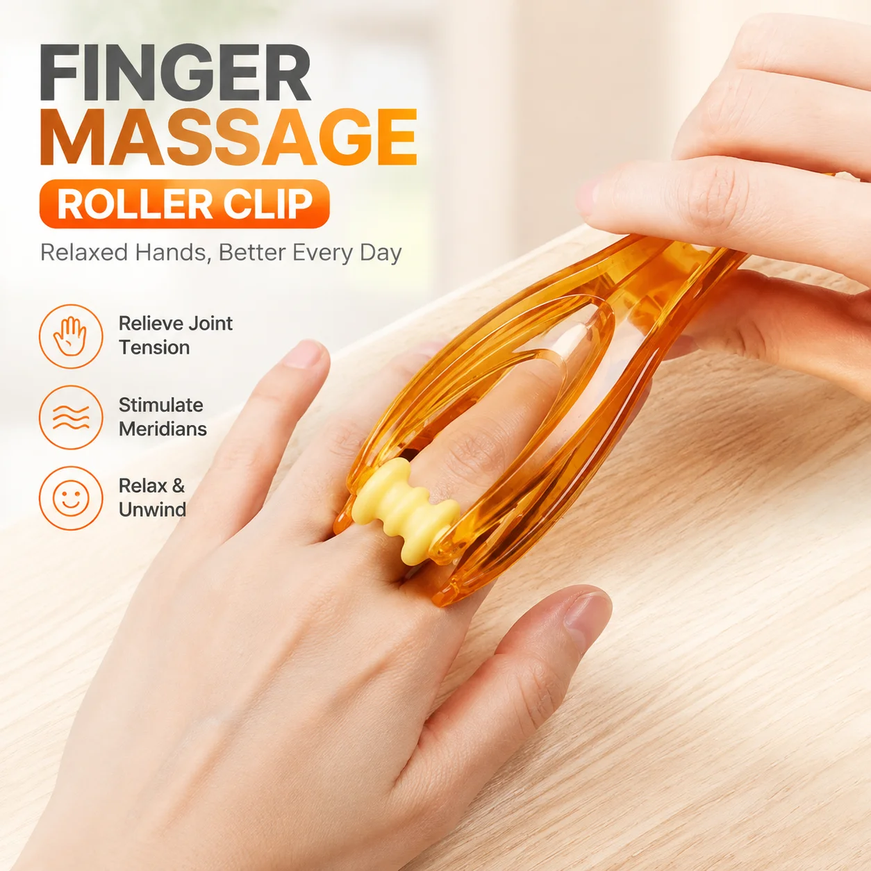 Finger Massage Roller Clip, Hand Relaxation Tool for Joint Relief, Elastic Finger Meridian Massager