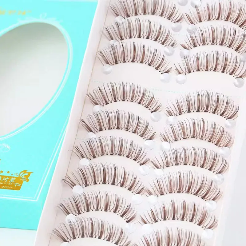 10 Pairs Natural Brown False Eyelashes Japanese Cos Eyelashes Extension Dramatic Fluffy Manga Lashes for Women Diy Makeup Lashes