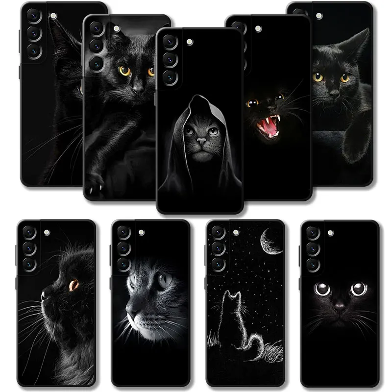 Protective Phone Case For Samsung Galaxy S24 S23 Ultra S22 S21 S20 Plus S10 S10e FE Edge Capa Cases Black Cat Staring Eye