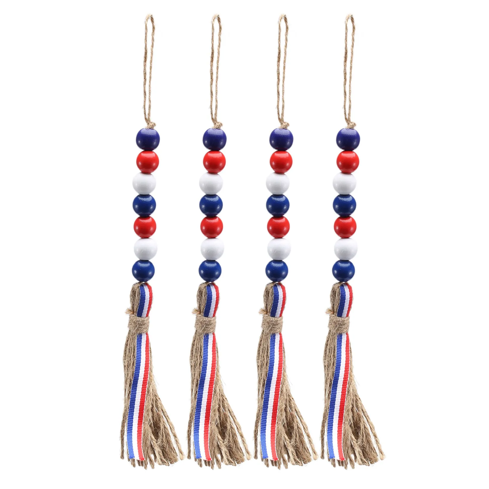 Independence Day Wood Bead Tassels Garlands Farmhouse Rustic Bead Hanging Ornaments for 4Th Of July Home Decor