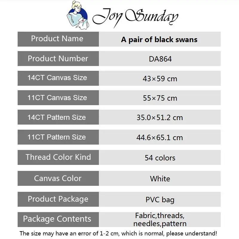 Joy Sunday kit punto croce un paio di cigni neri Set di cucito artigianale filo di cotone decorazione della casa all\'ingrosso per soggiorno