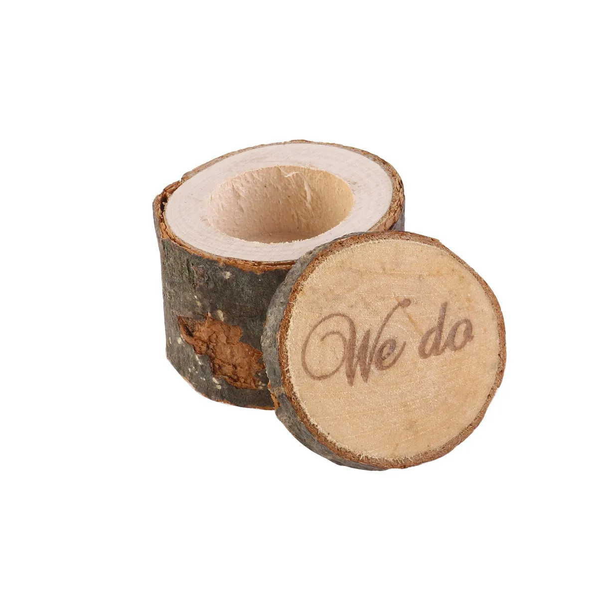 Wooden Rustic Wedding Ring Box with 'We Do' Print Shabby Chic Round Design Ring Bearer Pillow for Vintage Ceremony Use