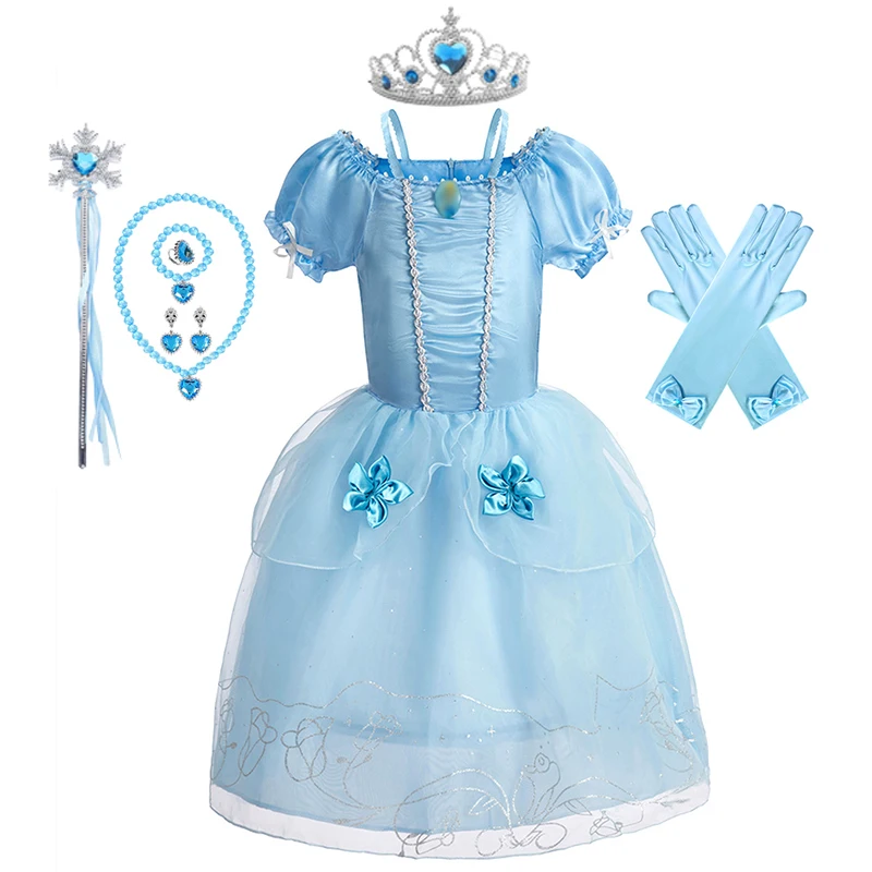 فستان ديزني برينسيس رابونزيل بيل سنو وايت للفتيات، زي ملكة الثلج إلسا، ملابس كرنفال للأطفال لأعياد الميلاد #5