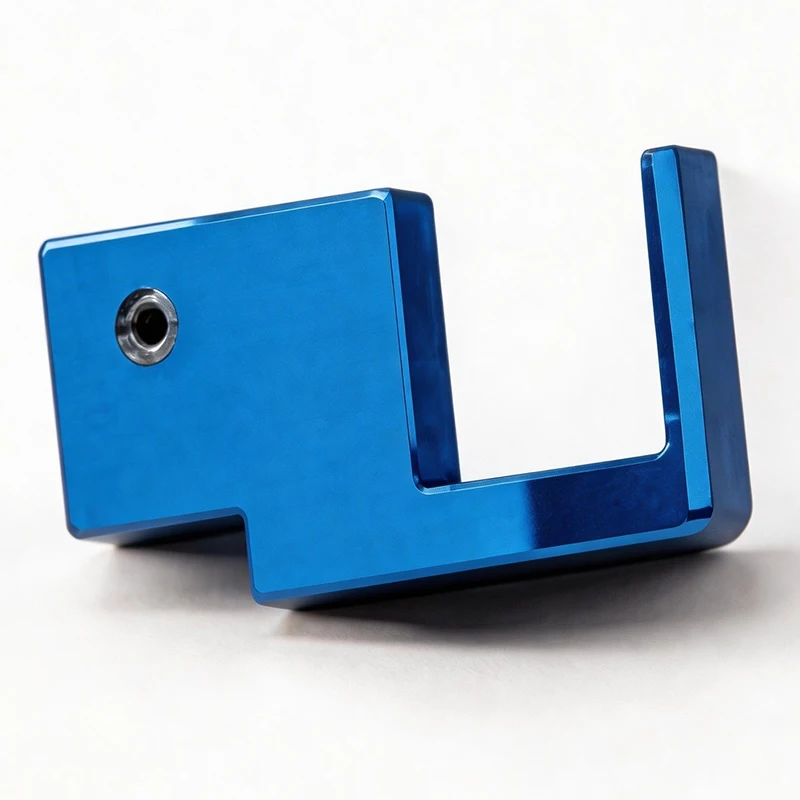 CNC Milled 6061 Aluminum U-Shaped Locating Fixture Block Bright Blue Anodized Custom Special Shape Machining Clamping Part