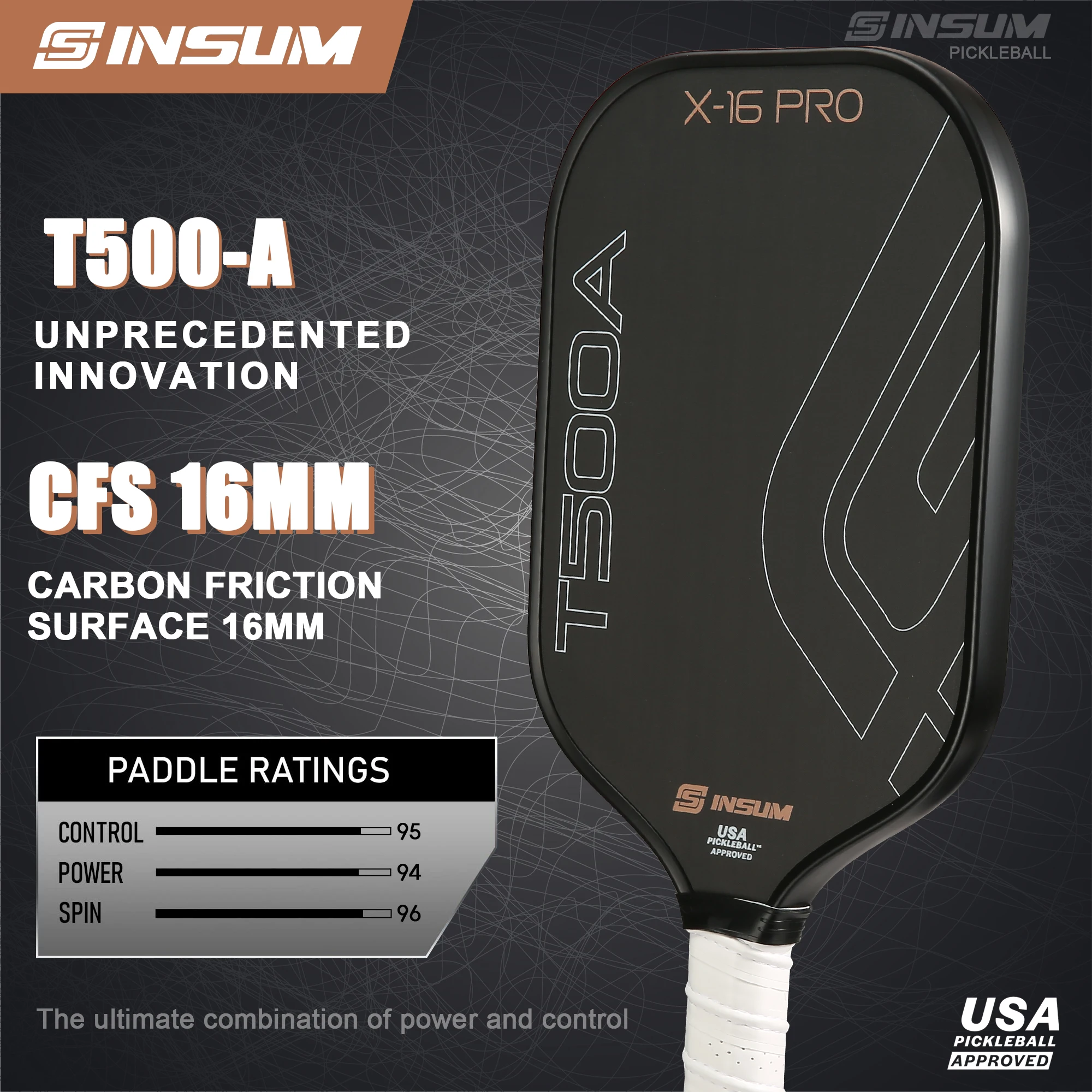 INSUM T500A Pickleball Paddle Carbon Fiber USAPA Approved  Carbon Friction Surface for Maximum Spin Padel Paddle - Image 6