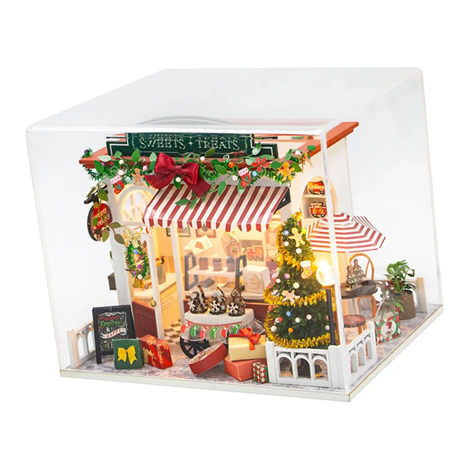 Kit fai da te per casa delle bambole di Natale Puzzle in legno 3D multifunzionale con luci