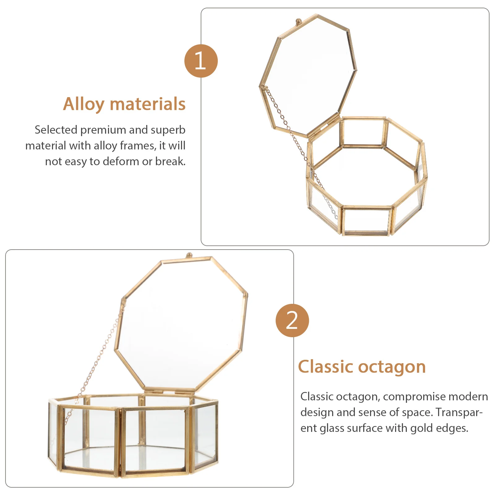 

Compact Octagonal Jewelry Box Transparent Display Case for Earrings Necklaces Bracelets Rings Durable Alloy Glass Storage