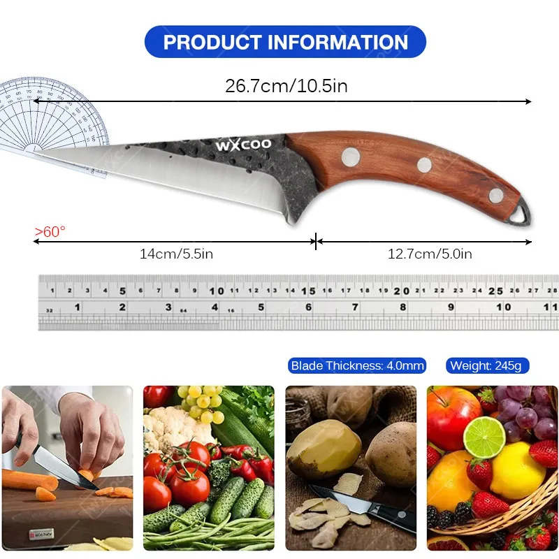 WXCOO Boning Knife Hand Forged Chef Cleaver Meat Barbecue Slicing Fish Fruit Utility Kitchen Knives Cutting Steak Knife Cleaver