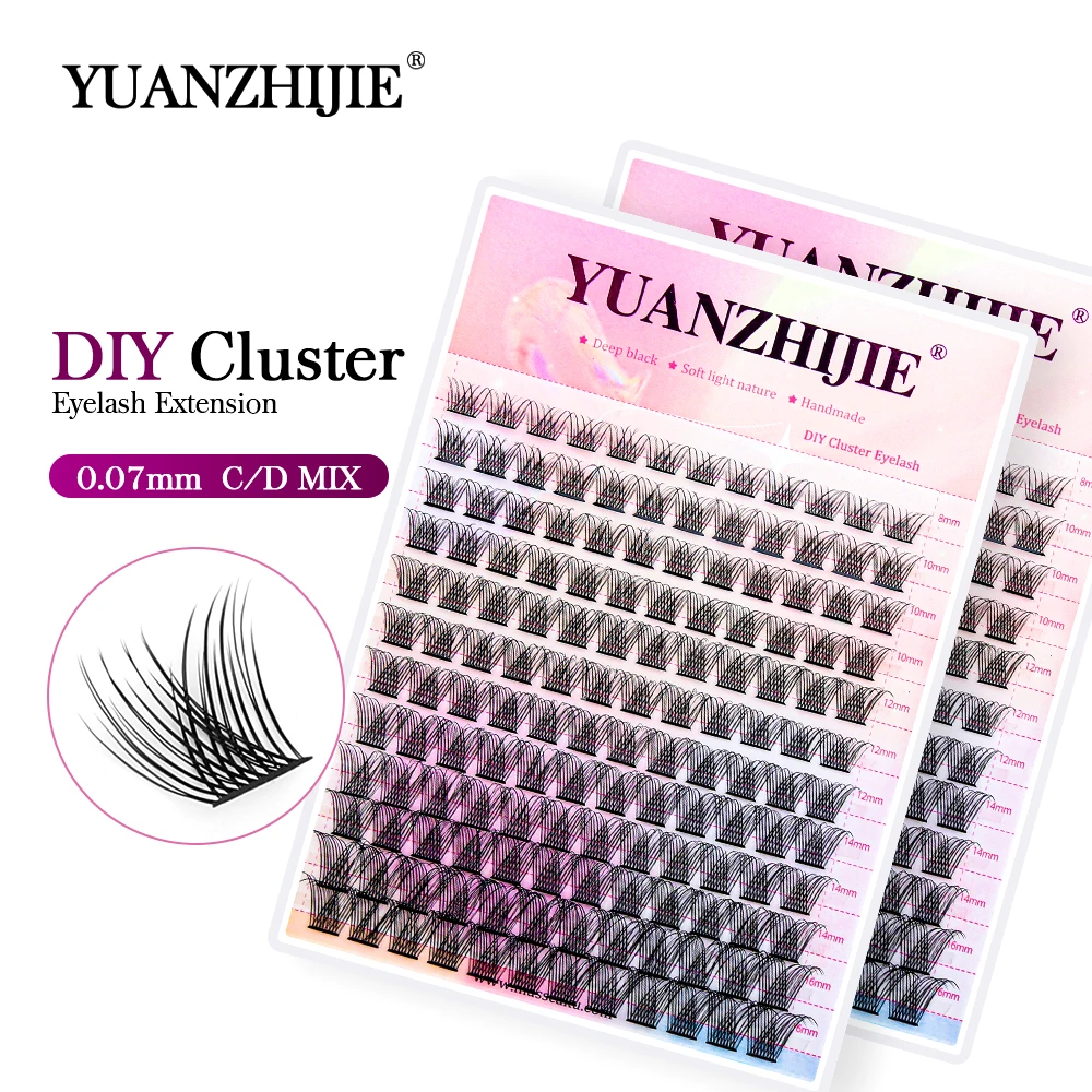 12 linii Super puszyste YUANZHIJIE DIY klastry rzęs pojedyncze pęczki rzęs materiał premium wielospiczne naturalne rzęsy