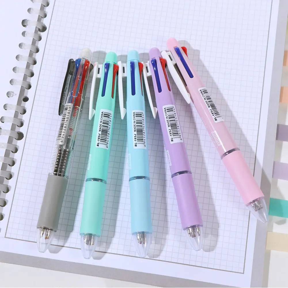 4pcs 4 Colors Ball Pen Multicolor Ballpoint Pens 5 in 1 Clip-on Multicolor Retractable Pen 0.7mm Rubber Grip