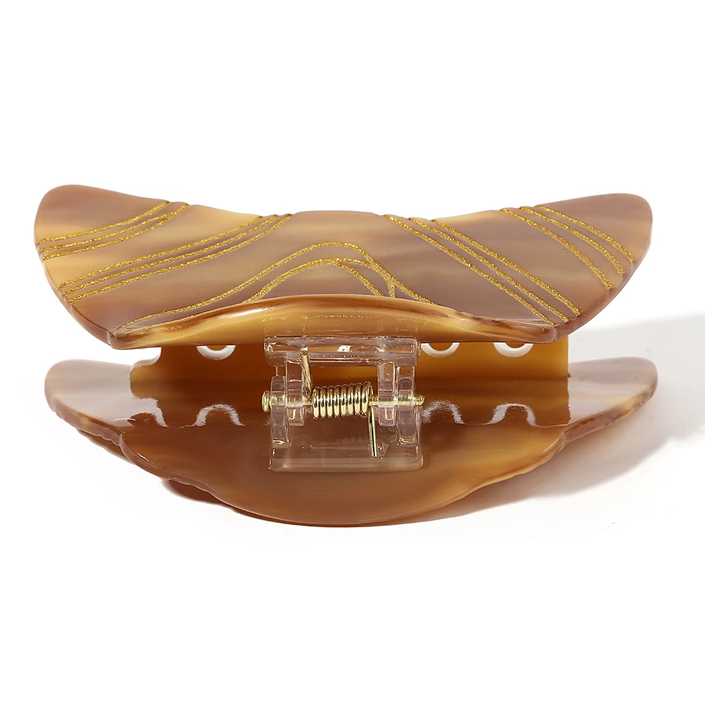 AENSOA التصميم الأصلي لطيف الكرواسون شكل المرأة إكسسوارات الشعر موضة الاكريليك خلات البني شخصية مخلب كليب الصيف #3