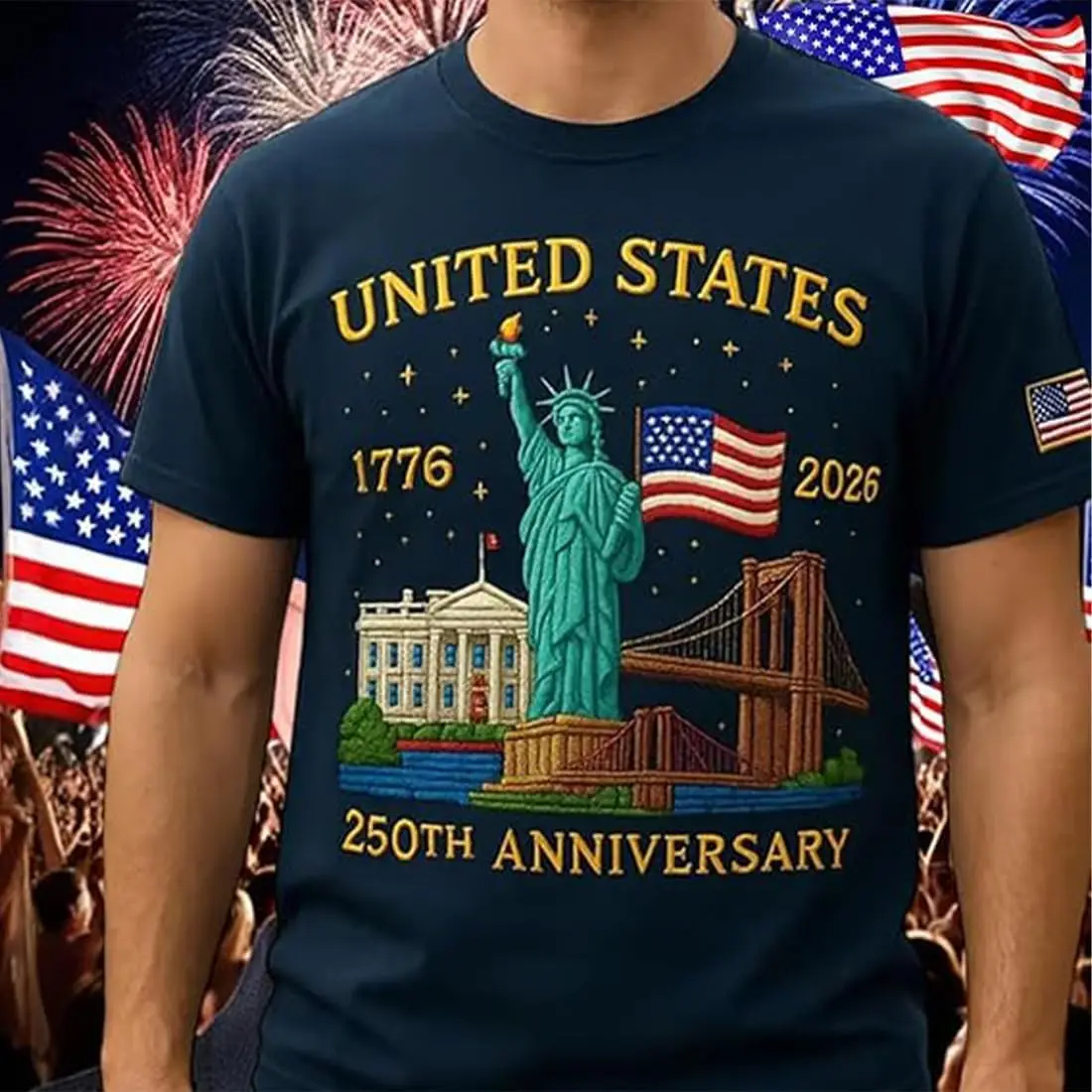 الطبعة 250 تي شيرت الولايات 250 سنة العلم تمثال الحرية تي شيرت للرجال النساء عالية الجودة القطن العادية قصيرة الأكمام #2