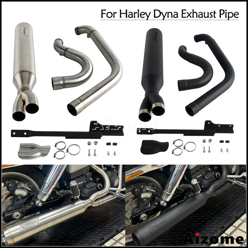 Motorrad-Big-Bore-Krümmerrohr 1-3/4" bis 2" aus Stahl, 2-in-1-Auspuff in voller Länge für Harley Dyna Low Rider FXDB FXD FXDLS 2006-2017