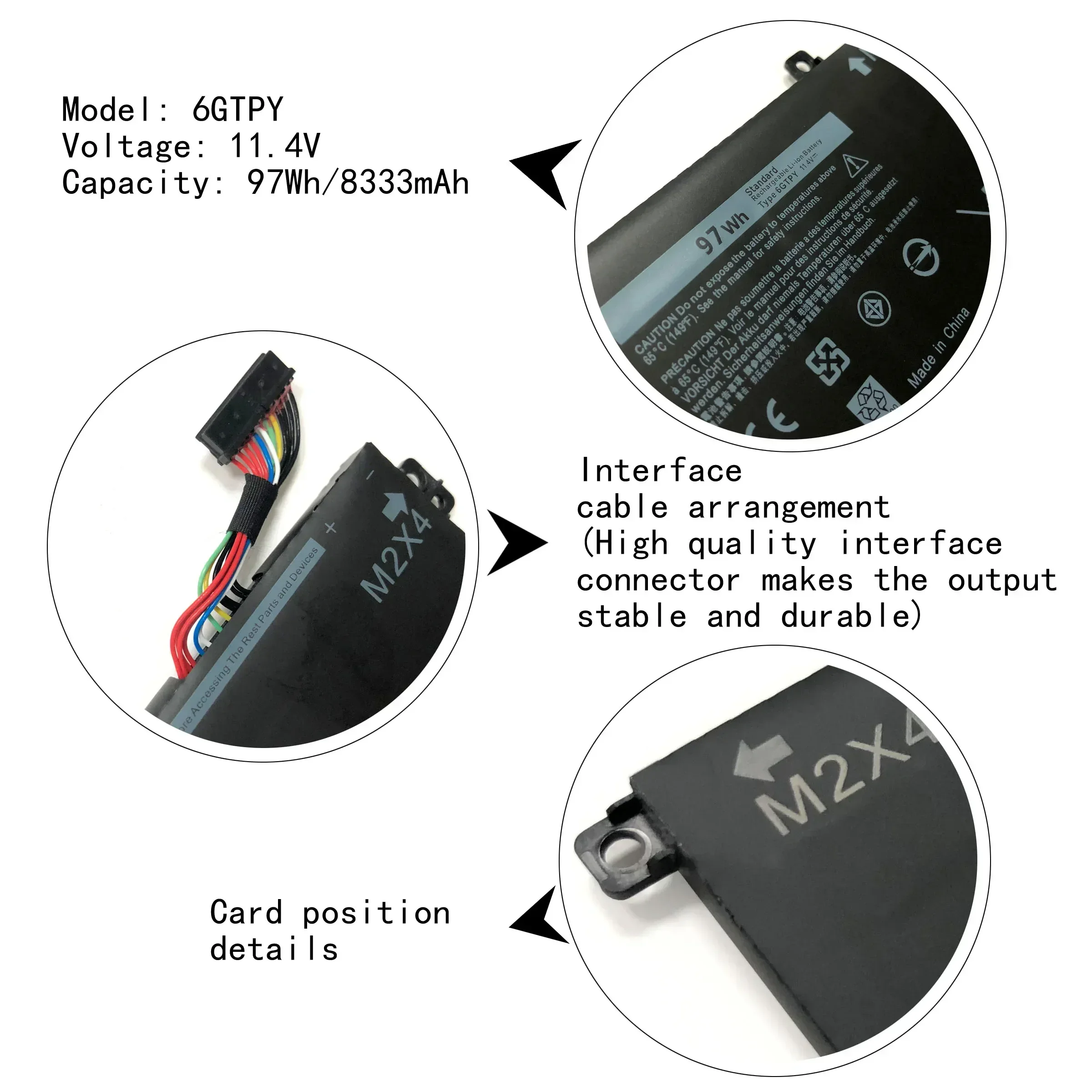 In Stock 6GTPY Laptop Battery 97WH For XPS 15 9560 9570 9550 7590 Precision 5510 5520 5530 Vostro 7500 BATTERY 0GPM03 GPM03