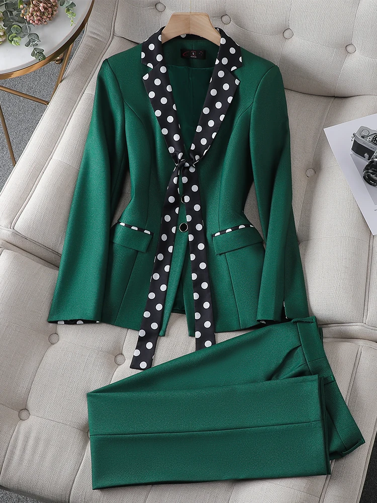 Chaqueta y pantalón formales elegantes para mujer, conjunto de 2 piezas, Blazer de oficina, ropa de trabajo de negocios, color negro, verde y morado