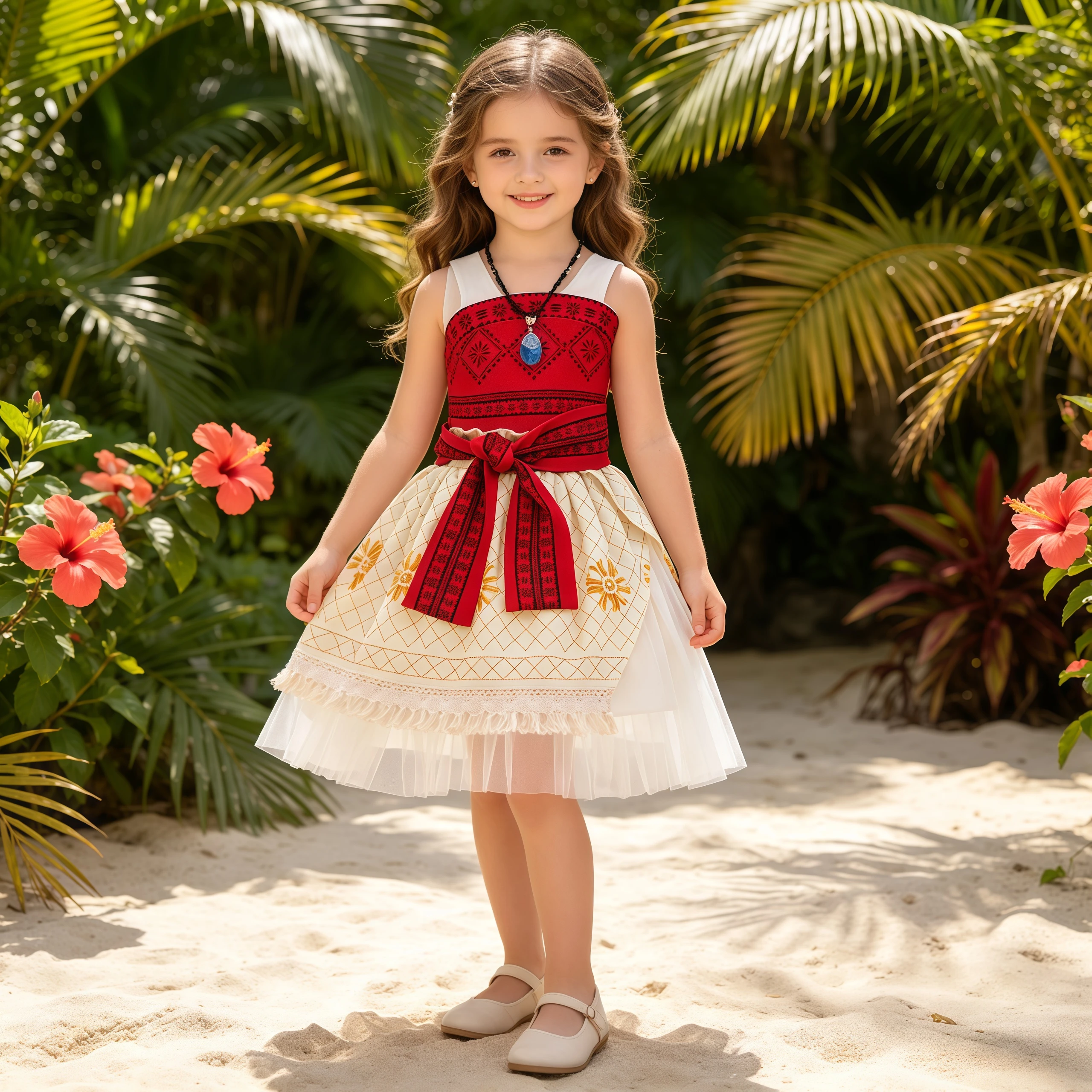 Kids Girls Movie Ocean Adventure Princess Dress With Necklace For Children Performance Halloween Carnival Birthday Party Outfits
